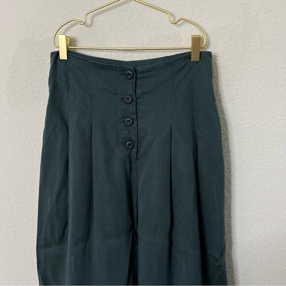VETTA Capsule Button Fly Culottes Pants Green Tencel Wide Leg High Waist Size 4 - Picture 4 of 9